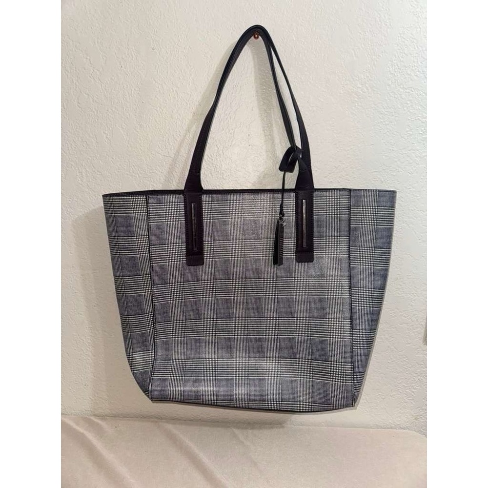 Vince Camuto Genuine Leather Tote‎ Bag Gray Stripe Accent